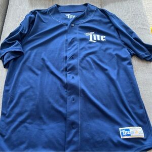 Miller Lite Baseball Jersey Shirt Mens XL Blue Double Sided Miller Time 75